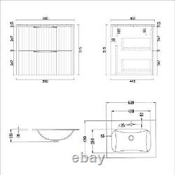 Evora Fluted Wall Hung Vanity Unit 2 Drawer with Stone Basin Multiple Size