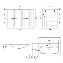 Evora Fluted Wall Hung Vanity Unit 2 Drawer with Stone Basin Multiple Size