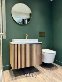 Ex-display Roca Horizon 700mm Slatted Oak Vanity Unit & Basin With Brass Tap