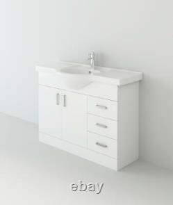 Flatpack Vanity Basin Cabinet Storage Unit Gloss White Ceramic Sink Linx- 1050mm