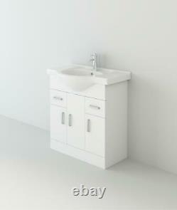 Flatpack Vanity Basin Cabinet Storage Unit Gloss White Ceramic Sink Linx 750mm