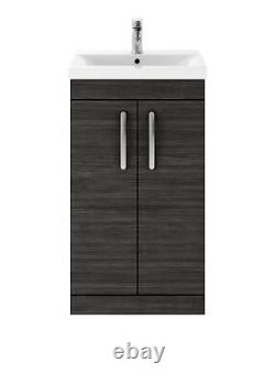 Floor Standing 2 Door Vanity Unit With Mid Edge Basin, 500mm, Hacienda Black