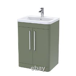 Floor Standing 2 Door Vanity Unit with Ceramic Basin 600mm Satin Green