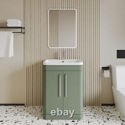 Floor Standing 2 Door Vanity Unit with Ceramic Basin 600mm Satin Green