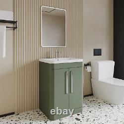 Floor Standing 2 Door Vanity Unit with Ceramic Basin 600mm Satin Green