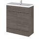 Floor Standing 2 Doors Vanity Unit And Ceramic Basin, 800mm, Brown Grey Avola