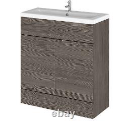 Floor Standing 2 Doors Vanity Unit and Ceramic Basin, 800mm, Brown Grey Avola