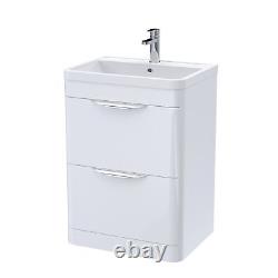 Floor Standing 2 Drawer Vanity Unit with Ceramic Basin 600mm Gloss White