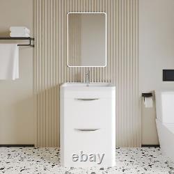 Floor Standing 2 Drawer Vanity Unit with Ceramic Basin 600mm Gloss White