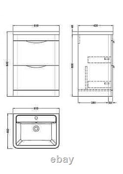 Floor Standing 2 Drawer Vanity Unit with Ceramic Basin 600mm Gloss White