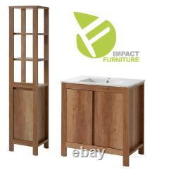 Floor Standing Bathroom Set 80cm Vanity Sink Cabinet Basin Tall Unit Classic Oak