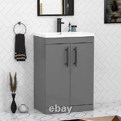 Floor Standing Bathroom Vanity Unit Cabinet 2 Door 500/600mm with Black Handle