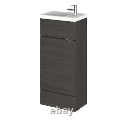 Floor Standing Compact 1 Door Vanity Unit and Polymarble Basin, 400mm, Black