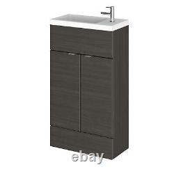 Floor Standing Compact 2 Door Vanity Unit and Polymarble Basin, 500mm, Black