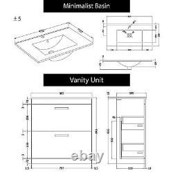 Floor Standing Vanity Unit Bathroom Sink Storage Cabinet 2 Drawer 500/600/800mm