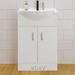 Floor Standing Vanity Unit Ceramic Basin Bathroom Storage Cabinet Gloss White