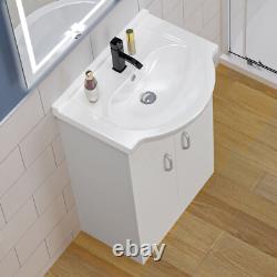 Floor Standing Vanity Unit Ceramic Basin Bathroom Storage Cabinet Gloss White