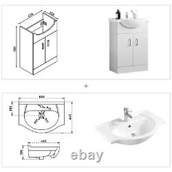 Floor Standing Vanity Unit Ceramic Basin Bathroom Storage Cabinet Gloss White