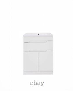 Floor Standing white bathroom Vanity Unit with ceramic basin and drawers 615mm