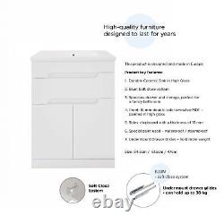 Floor Standing white bathroom Vanity Unit with ceramic basin and drawers 615mm