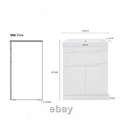 Floor Standing white bathroom Vanity Unit with ceramic basin and drawers 615mm