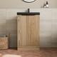 Fluted 500mm Wood Floorstanding Vanity Unit Black Basin Soft Close Doors