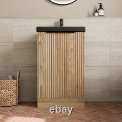 Fluted 500mm Wood Floorstanding Vanity Unit Black Basin Soft Close Doors