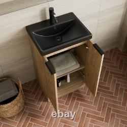 Fluted 500mm Wood Floorstanding Vanity Unit Black Basin Soft Close Doors