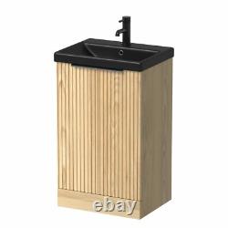 Fluted 500mm Wood Floorstanding Vanity Unit Black Basin Soft Close Doors