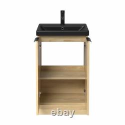 Fluted 500mm Wood Floorstanding Vanity Unit Black Basin Soft Close Doors