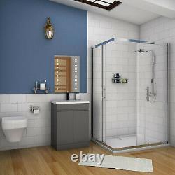 Freestanding 600mm Grey Bathroom Vanity Unit with Basin 2 Doors Furniture