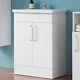 Freestanding 600mm Vanity Unit With Sink Doors Storage Home Bathroom Matt White