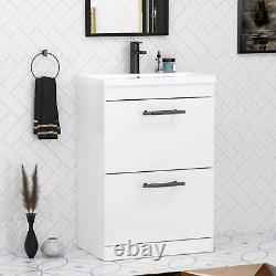 Freestanding Bathroom Vanity Unit Cabinet 2 Drawer 500/600mm with Black Handle