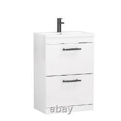 Freestanding Bathroom Vanity Unit Cabinet 2 Drawer 500/600mm with Black Handle