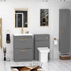 Freestanding Bathroom Vanity Unit Cabinet 2 Drawer 500/600mm with Golden Handle