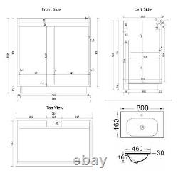 Freestanding Vanity Unit Ceramic Basin Storage Cabinet Black 600 800mm Wall Hung