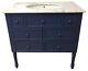 French Designer Painted Traditional Bathroom Single Sink Vanity Unit Marble Top