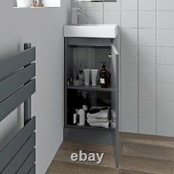 Gloss Grey Floor Standing 400mm Slim Vanity Unit Basin Sink Cloakroom Bathroom