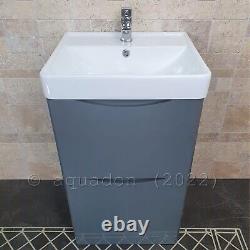 Gloss Grey Handleless 600mm Floor Standing Bathroom Vanity Unit And Basin