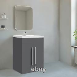 Gloss Grey L Shape Bathroom Furniture Suite Basin BTW Toilet LH RH Vanity Unit
