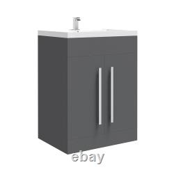 Gloss Grey L Shape Bathroom Furniture Suite Basin BTW Toilet LH RH Vanity Unit