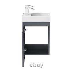 Gloss Grey Wall Mounted 400mm Slimline Vanity Unit Basin Sink Cloakroom Bathroom