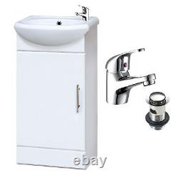 Gloss White 400mm Semi Reccessed Vanity Basin Sink Unit & Dom Tap & Waste