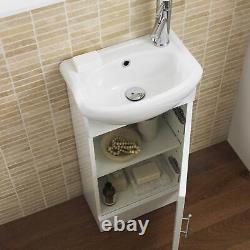 Gloss White 400mm Semi Reccessed Vanity Basin Sink Unit & Dom Tap & Waste