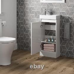 Gloss White Floor Standing 400mm Slim Vanity Unit Basin Sink Cloakroom Bathroom