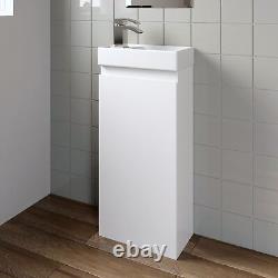 Gloss White Floor Standing 400mm Slim Vanity Unit Basin Sink Cloakroom Bathroom