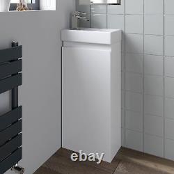 Gloss White Floor Standing 400mm Slim Vanity Unit Basin Sink Cloakroom Bathroom