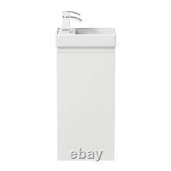 Gloss White Floor Standing 400mm Slim Vanity Unit Basin Sink Cloakroom Bathroom