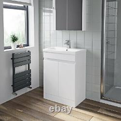 Gloss White Floor Standing Door Vanity Unit & Basin Sink 600mm Bathroom