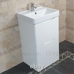 Gloss White Handleless 500mm Floor Standing Bathroom Vanity Unit And Basin